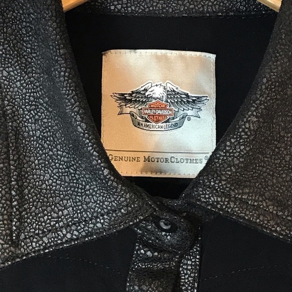 HARLEY-DAVIDSON Faux Leather Trim Button Shirt - Picture 6 of 7